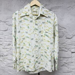 Masterbuilt Spread Point Collar Shirt Buck Deer Print Pattern AOP Vintage 70’s